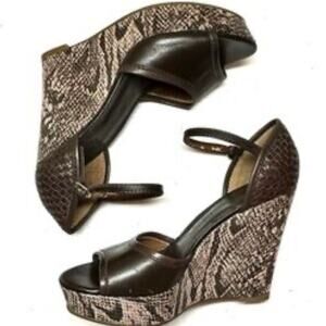 Banana Republic Snakeskin Brown Leather Wedge Heels Nicola 7M